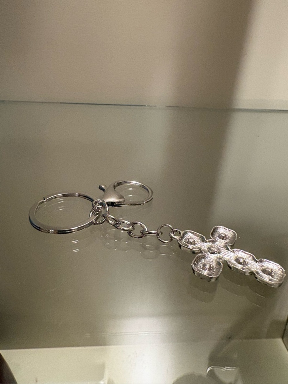 Crystal Cross Keychain - Silver Rhinestone Accent - Picture 2 of 2